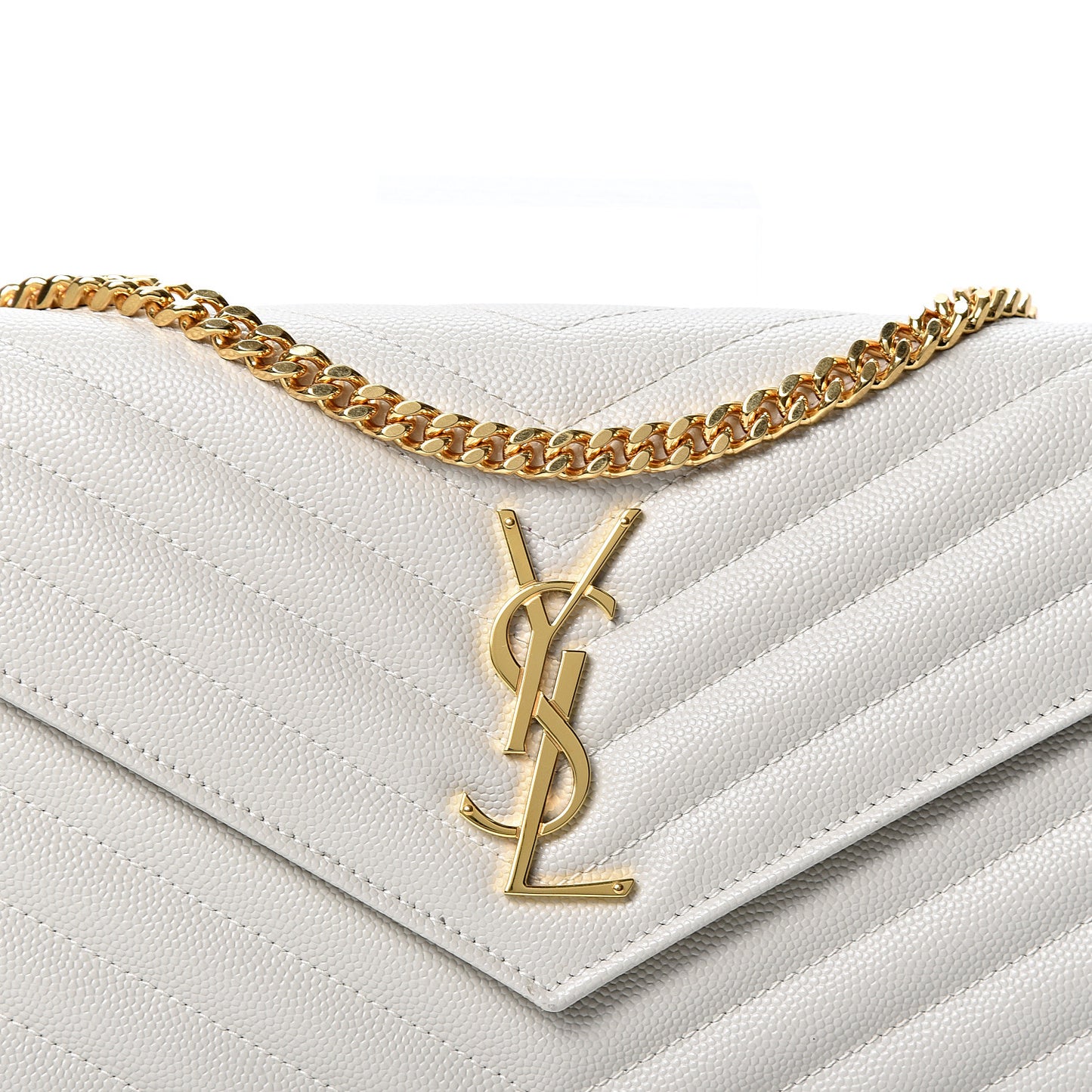 Grain De Poudre Matelasse Chevron Monogram Chain Wallet Crema Soft
