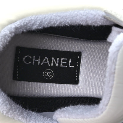 Chanel Suede Calfskin Fabric CC Sneakers 40 White 7 of 7
