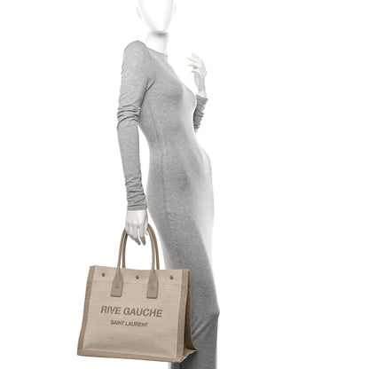 Saint Laurent Linen Calfskin Small Rive Gauche Tote Beige Sea Salt 2 of 10