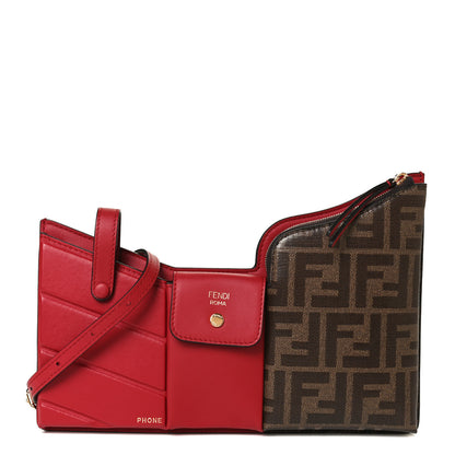 Fendi Vitello Grace Glazed Fabric FF 1974 3 Pocket Mini Crossbody Bag Fragola Mogano Panna 1 of 12