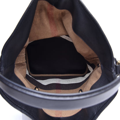Burberry Grainy Calfskin Canvas Mega Check Medium Ashby Tassel Hobo Black 6 of 11