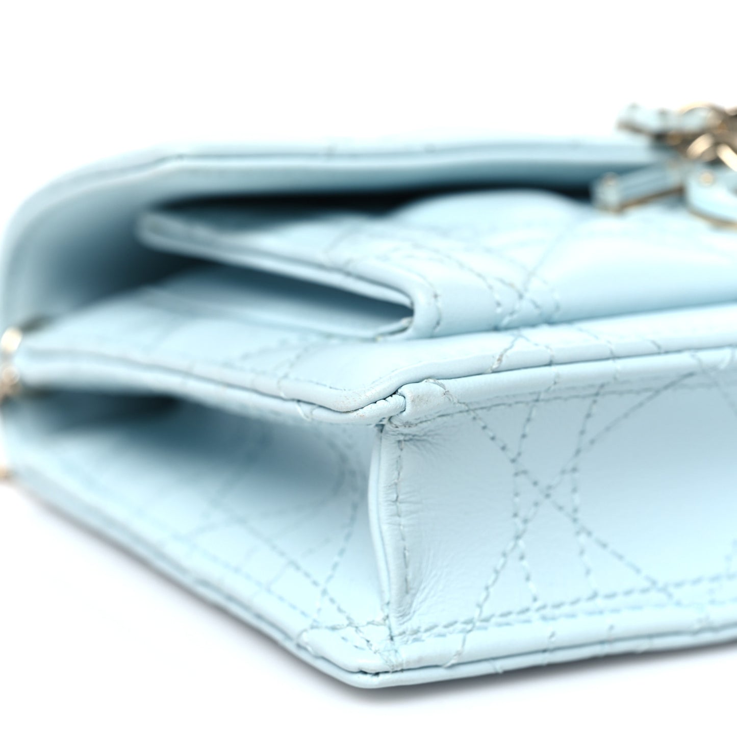 Lambskin Cannage Lady Dior Chain Pouch Light Blue