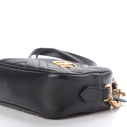 Gucci Calfskin Matelasse Mini GG Marmont Chain Shoulder Bag Black 7 of 9