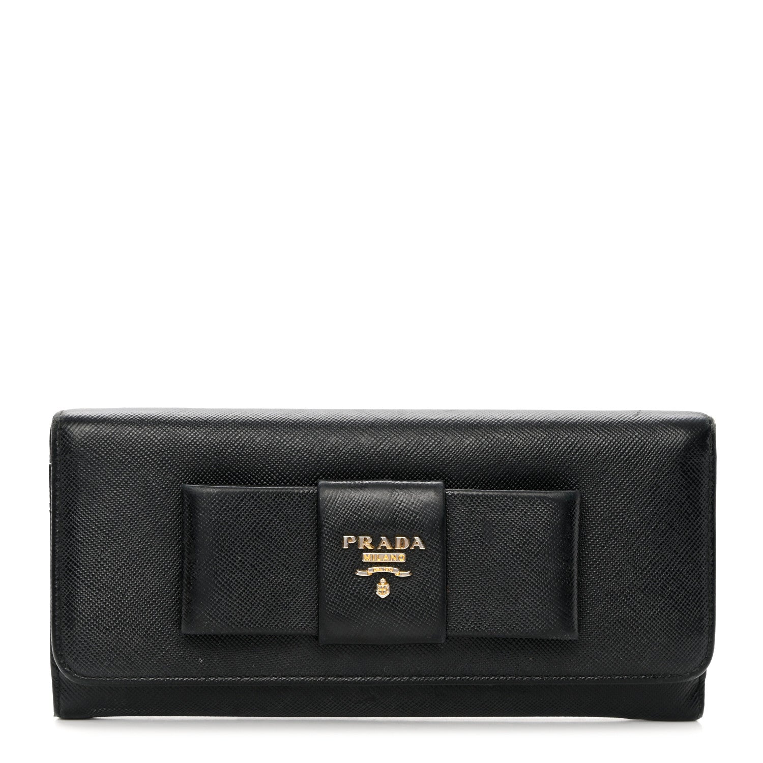 Prada Saffiano Bow Continental Wallet Black 1 of 17