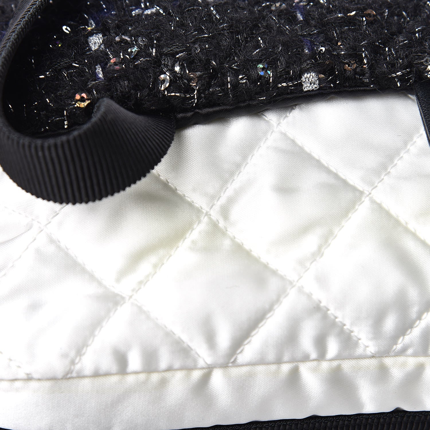 Chanel Tweed Nylon Quilted Astronaut Essentials Flap Black White 13 of 20