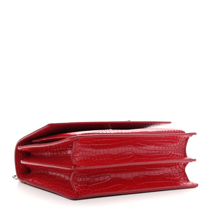 Saint Laurent Calfskin Crocodile Embossed Medium Monogram Sunset Rouge Eros 4 of 12