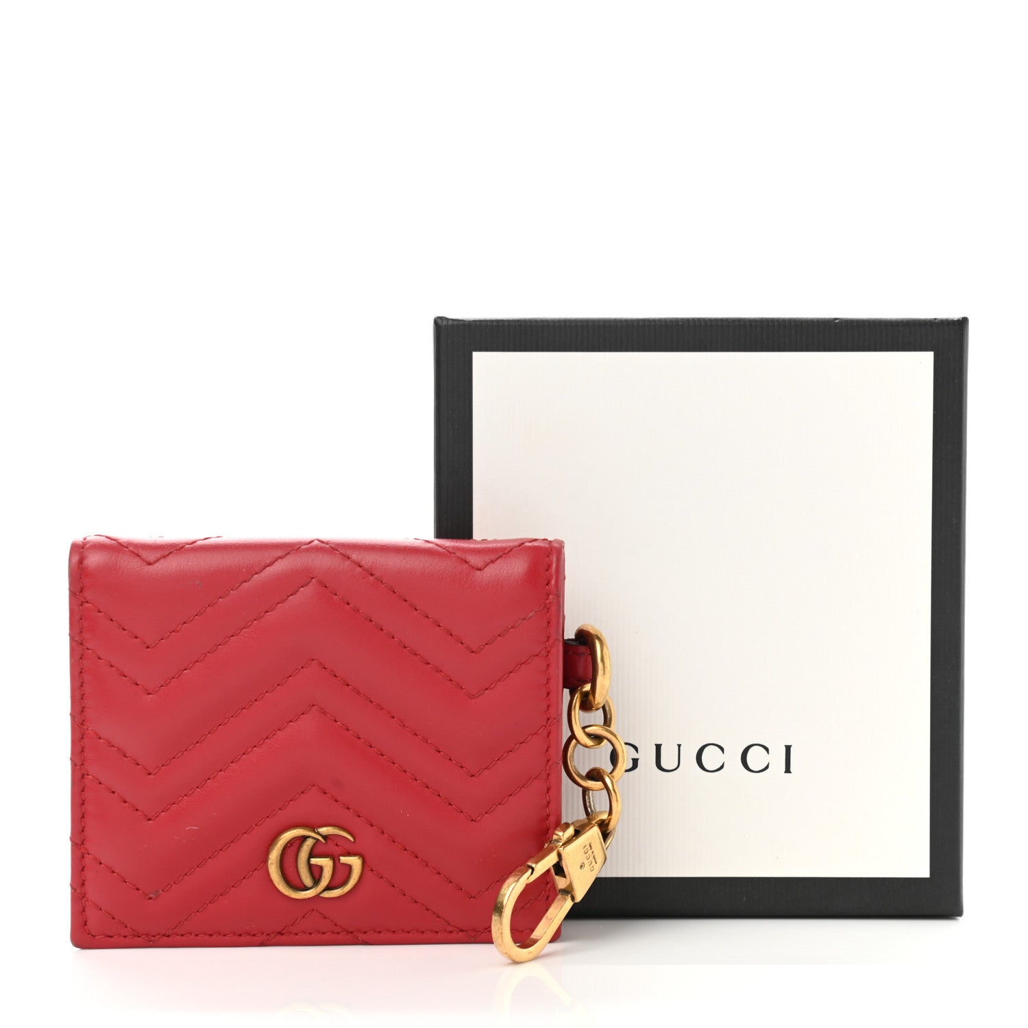 Gucci Calfskin Matelasse GG Marmont Key Case Card Holder Hibiscus Red 9 of 9