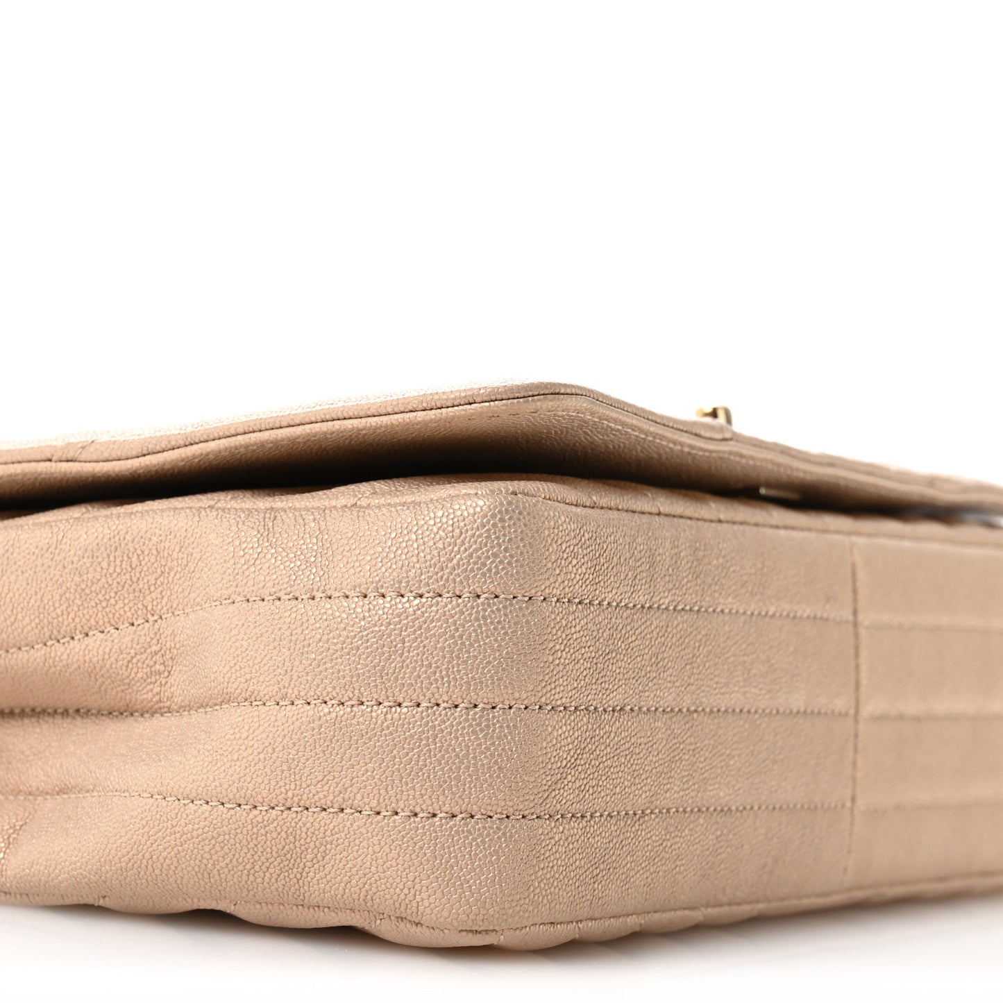 Metallic Caviar Chevron Quilted Medium Statement Flap Beige