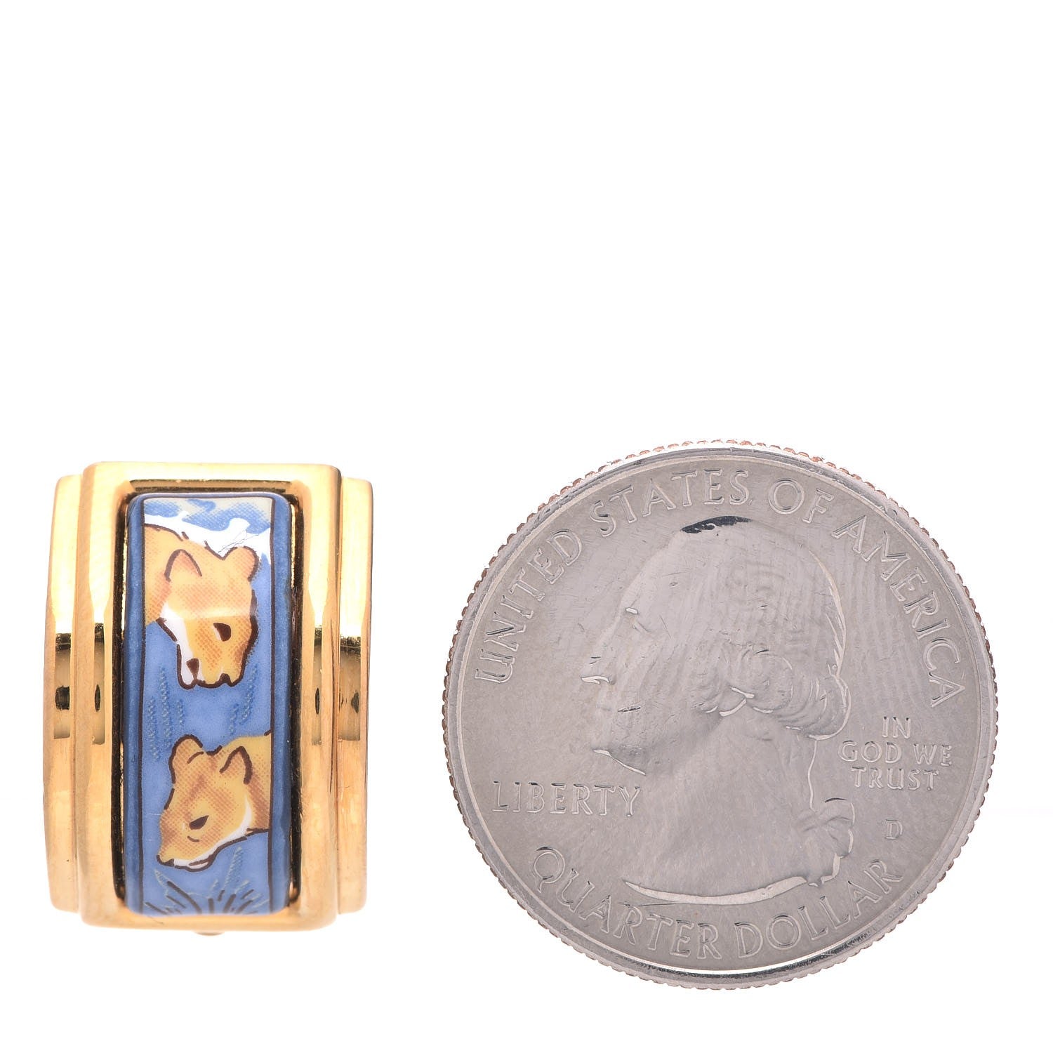 Hermes Printed Enamel Clip On Earrings Gold 2 of 5