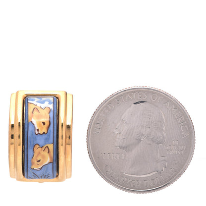 Hermes Printed Enamel Clip On Earrings Gold 2 of 5