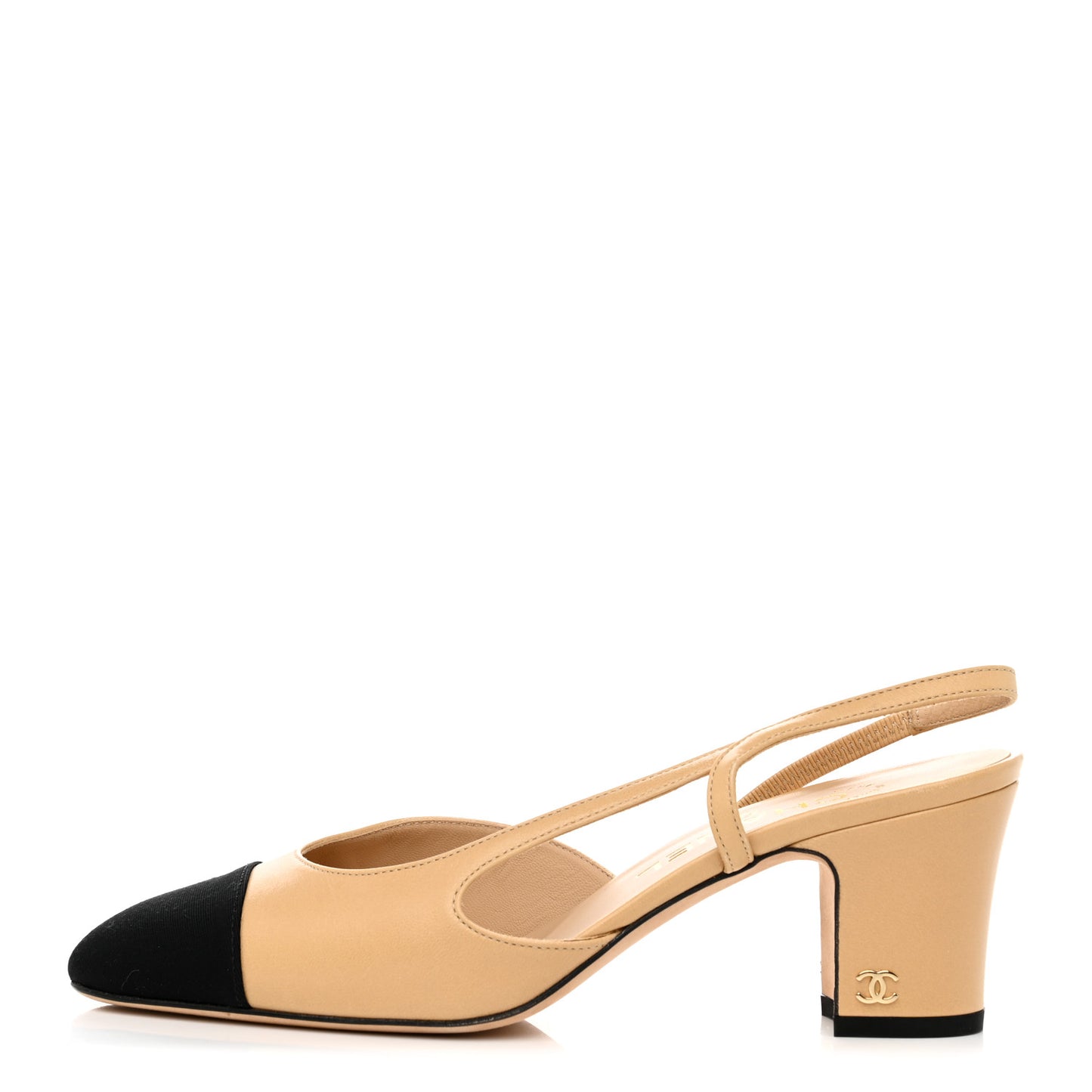 Goatskin Grosgrain Cap Toe CC Slingback Pumps 36.5 Beige Black