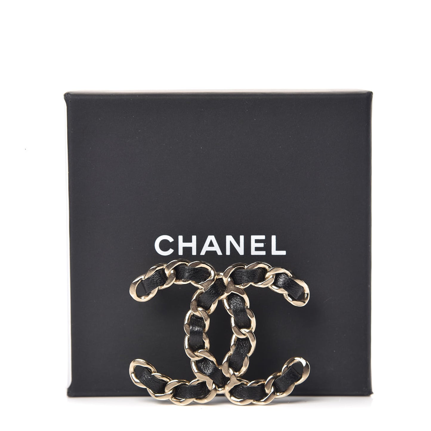 Lambskin Chain CC Brooch Black Gold