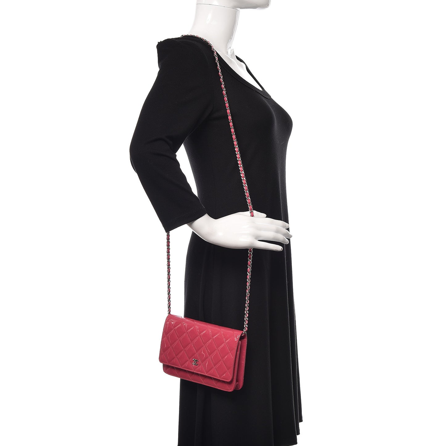Patent Quilted Wallet On Chain WOC Pink