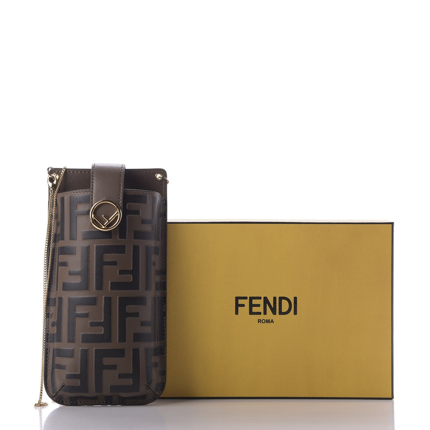 Vitello Soft F is Fendi Bi-Color FF 1974 Embossed Phone Pouch Maya Black