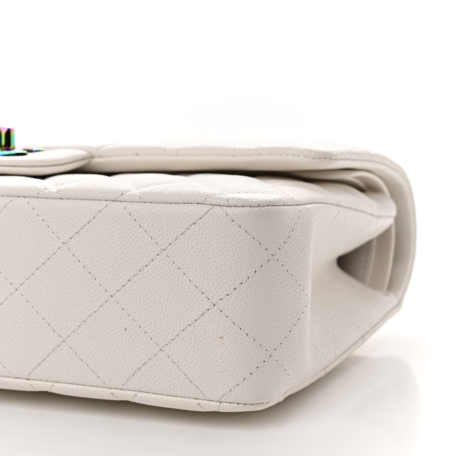 Chanel Caviar Quilted Rainbow CC Medium Double Flap White 10 of 11