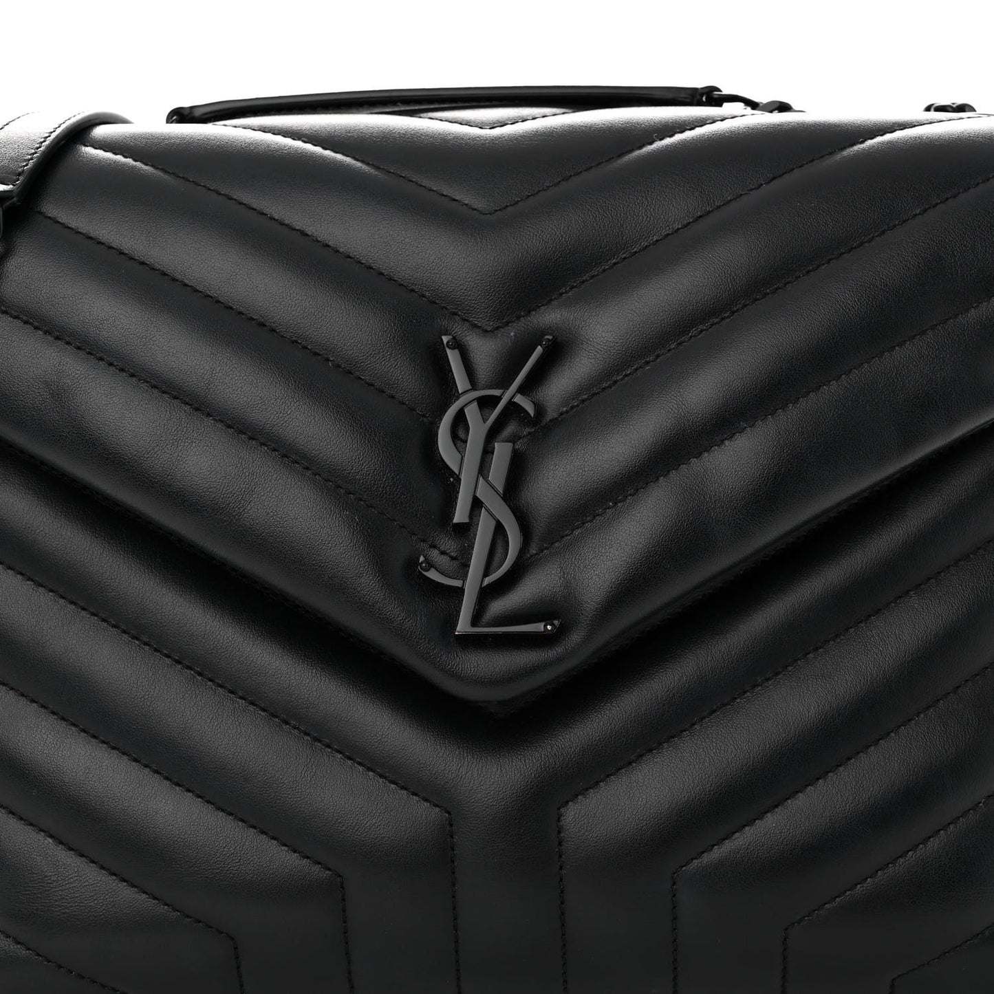 Calfskin Y Quilted Monogram Monochrome Medium Loulou Chain Satchel Black