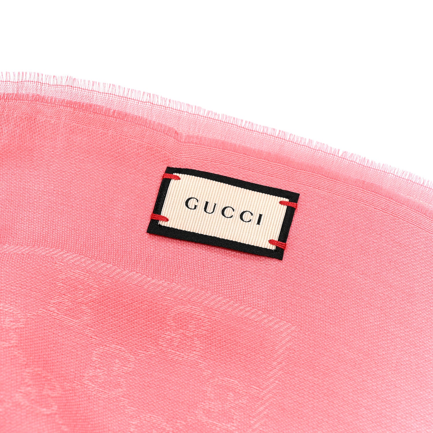 Gucci Wool Jacquard GG Monogram Reversible New Sten Fringe Scarf Pink 3 of 3