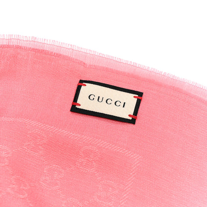 Gucci Wool Jacquard GG Monogram Reversible New Sten Fringe Scarf Pink 3 of 3