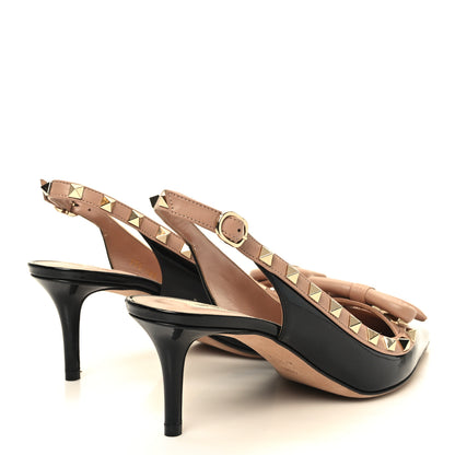 Valentino Garavani Patent Rockstud Bow Slingback Pumps 38.5 Black Poudre 5 of 9