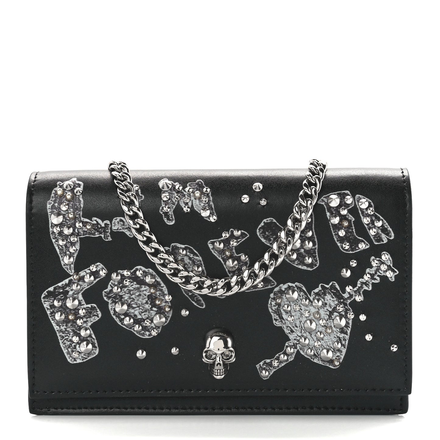 Calfskin Embellished Skull Mini Shoulder Bag Black