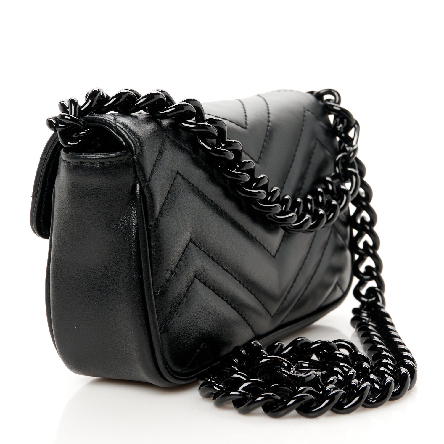 Gucci Calfskin Matelasse Monochrome GG Marmont Chain Belt Bag Black 2 of 11