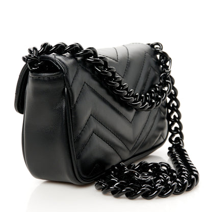 Gucci Calfskin Matelasse Monochrome GG Marmont Chain Belt Bag Black 2 of 11