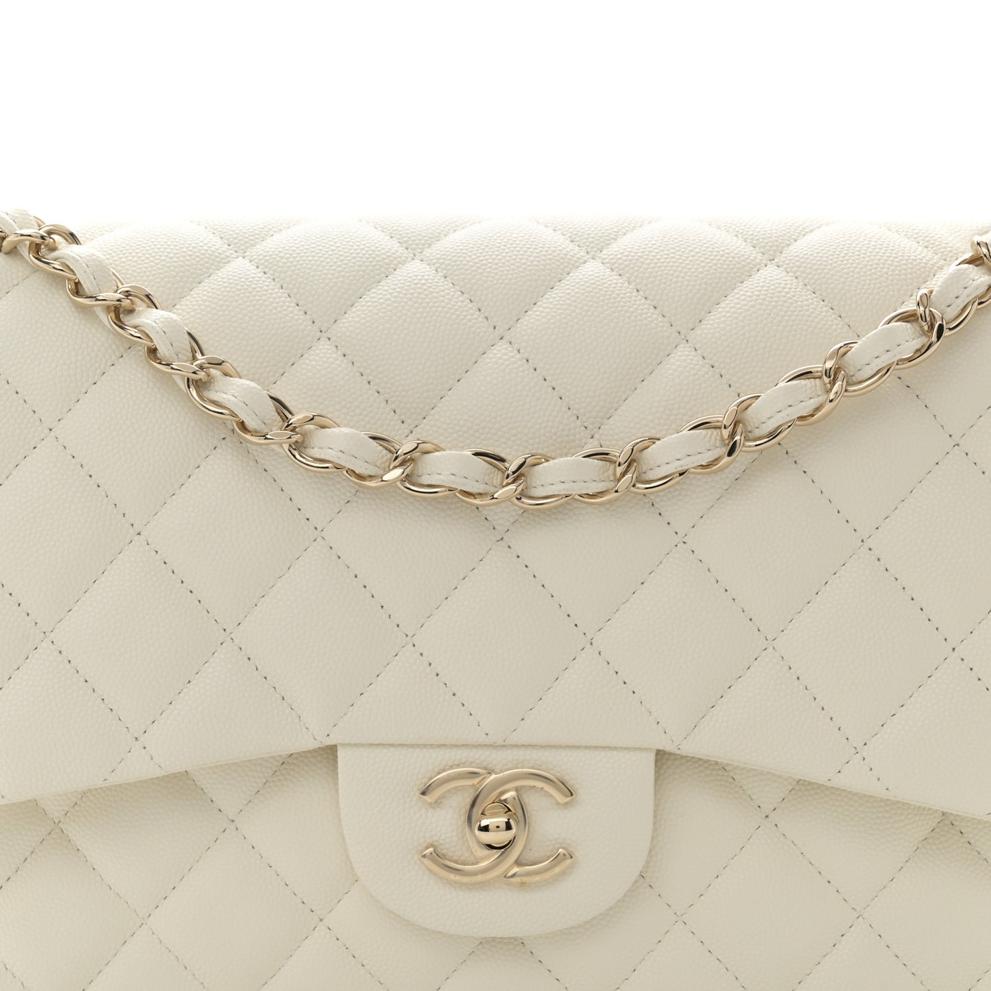 Caviar Quilted Jumbo Double Flap White