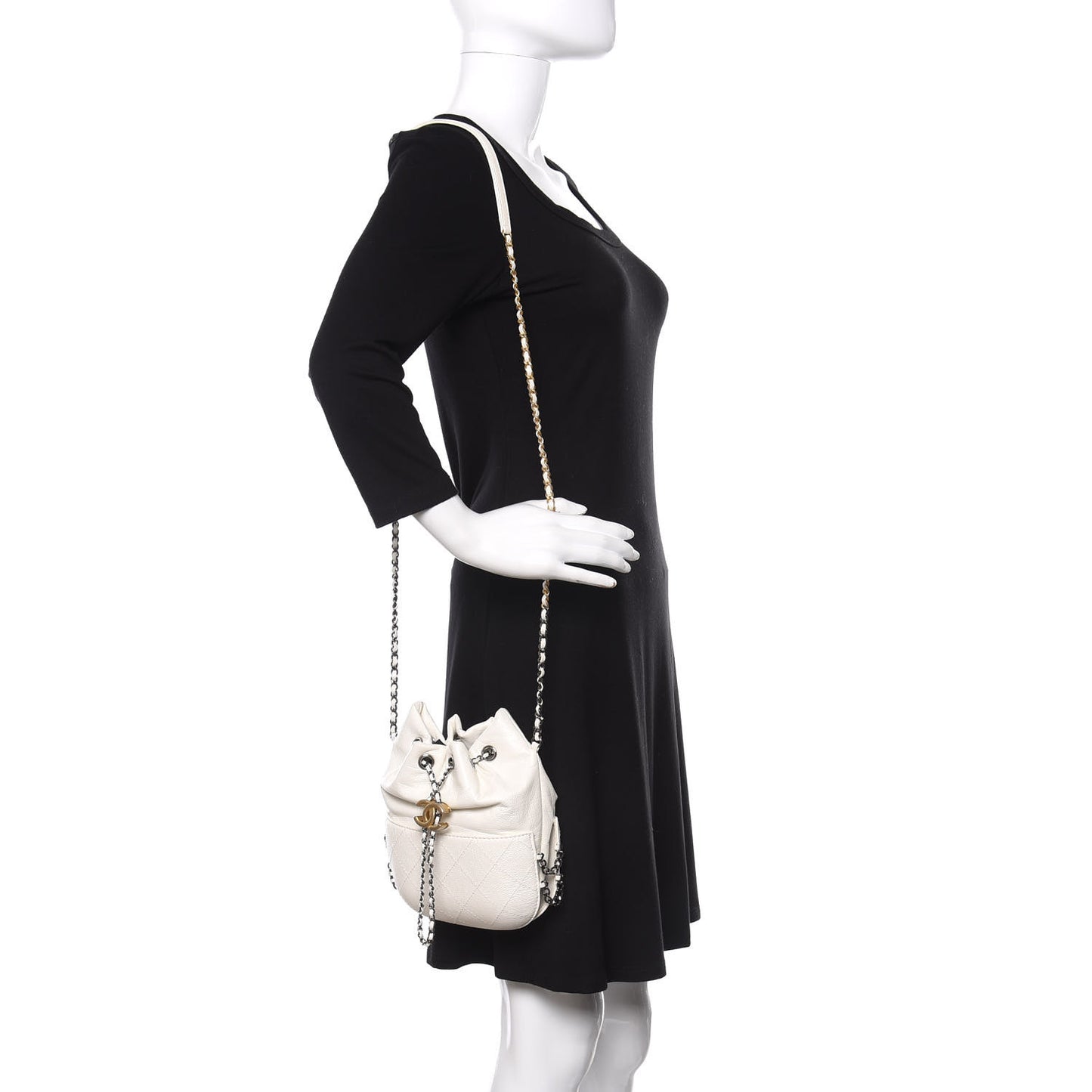 Aged Calfskin Quilted Small Gabrielle Bucket White