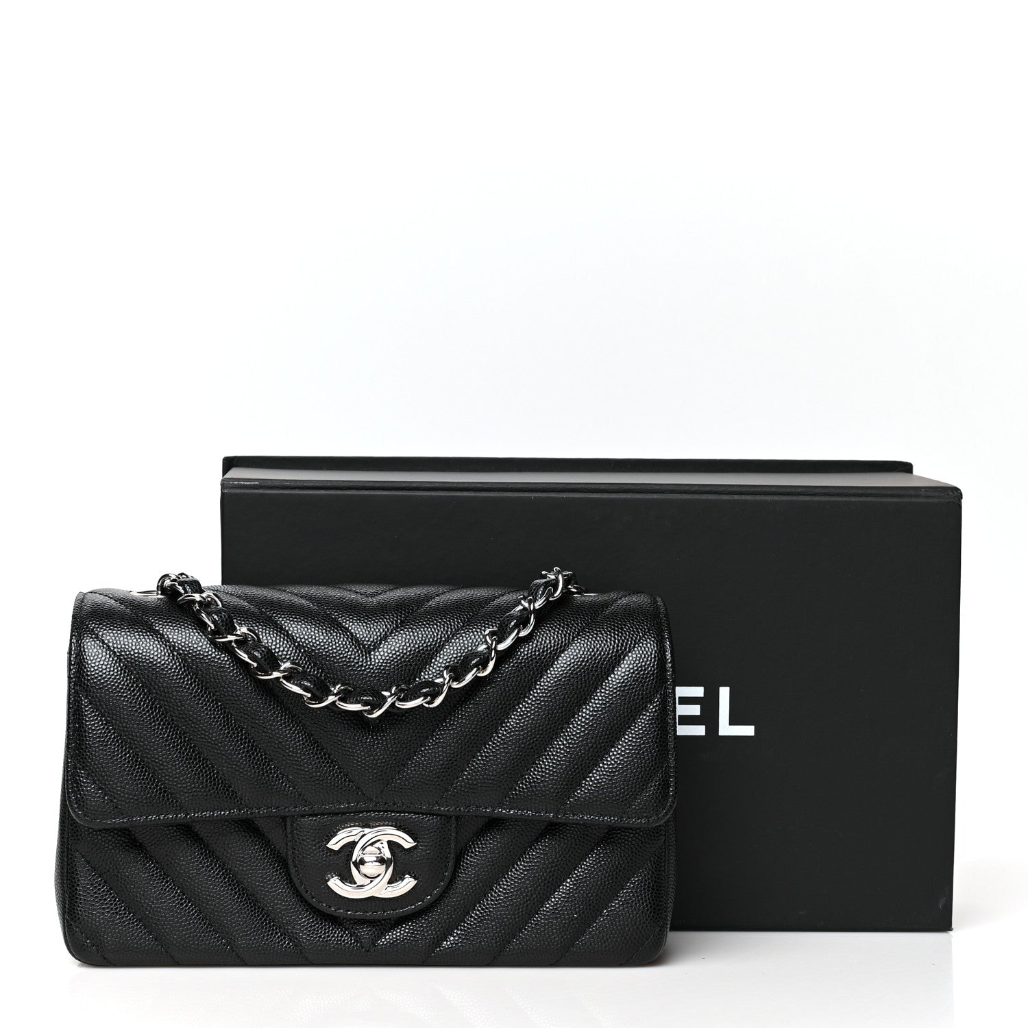 Chanel Caviar Chevron Quilted Mini Rectangular Flap Black 11 of 11