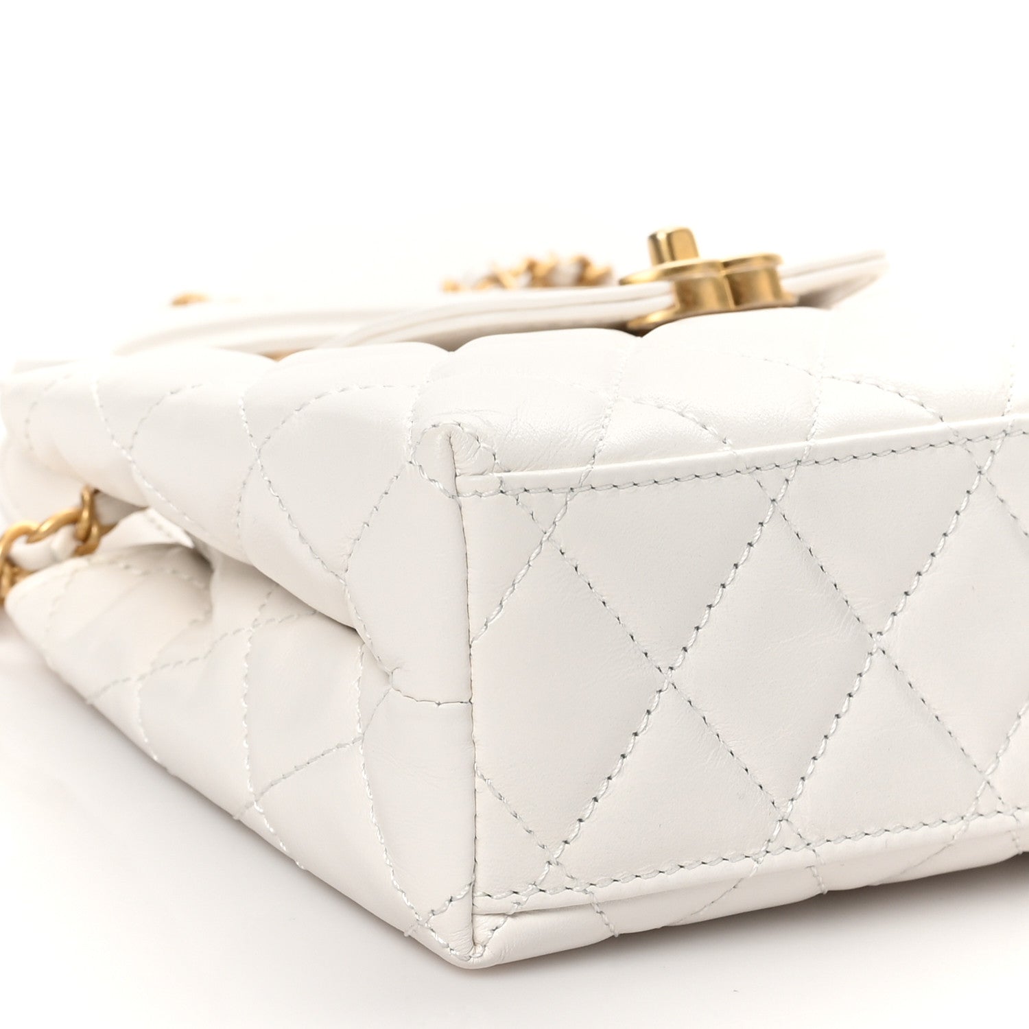 Chanel Shiny Aged Calfskin Quilted Nano Kelly Shopper White 9 of 10