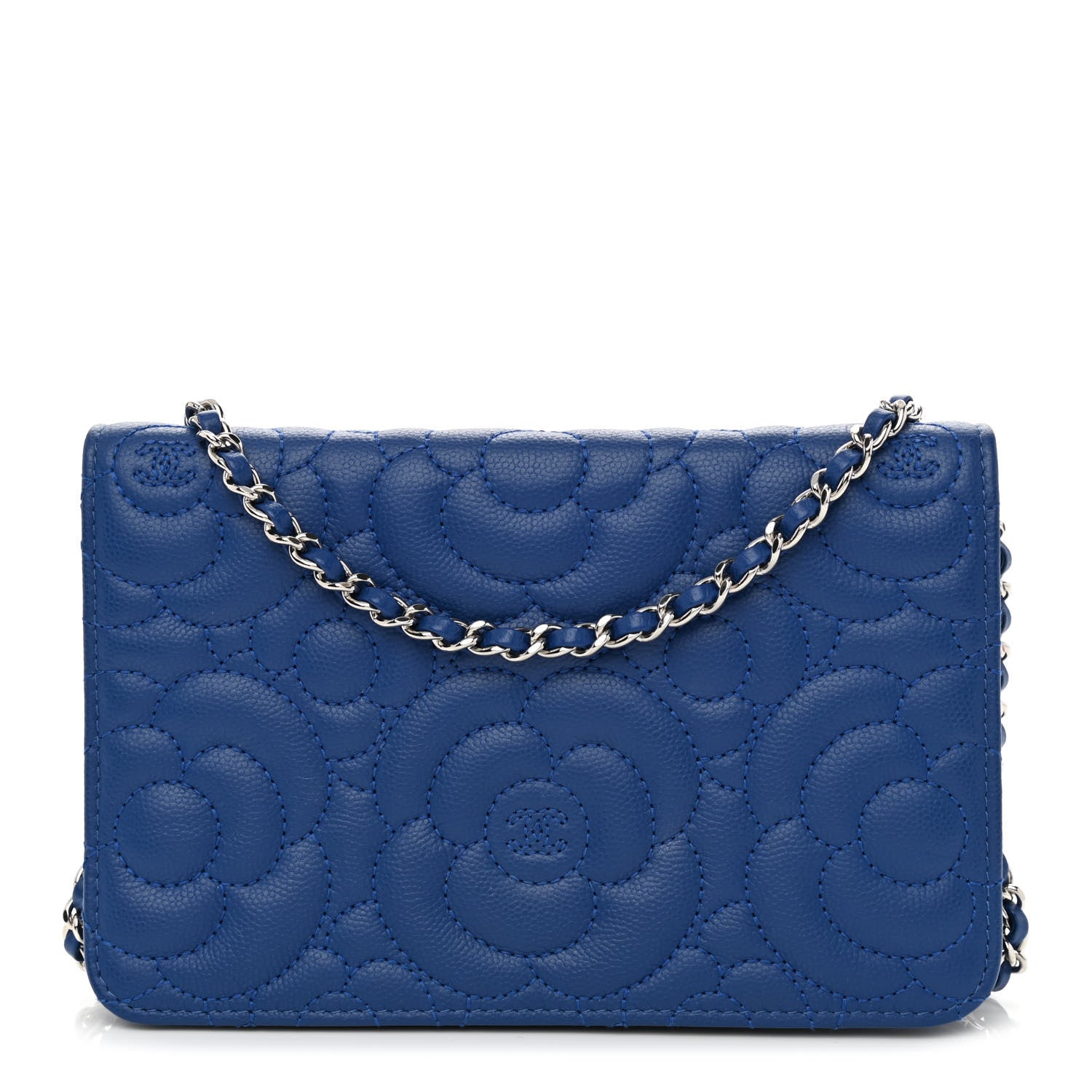Chanel Caviar Camellia Embossed Wallet On Chain WOC Blue 1 of 14