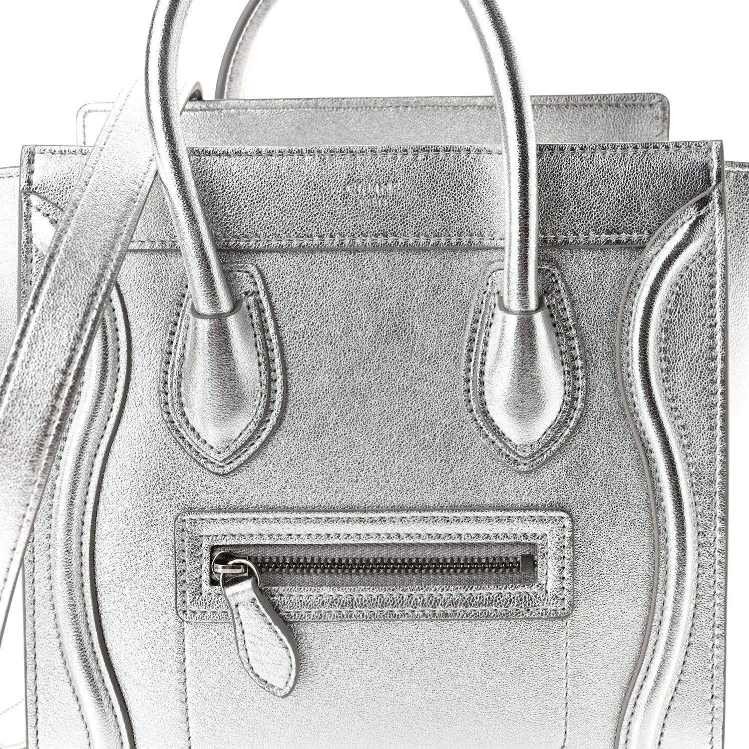 Celine Laminated Lambskin Nano Luggage Silver 9 of 12