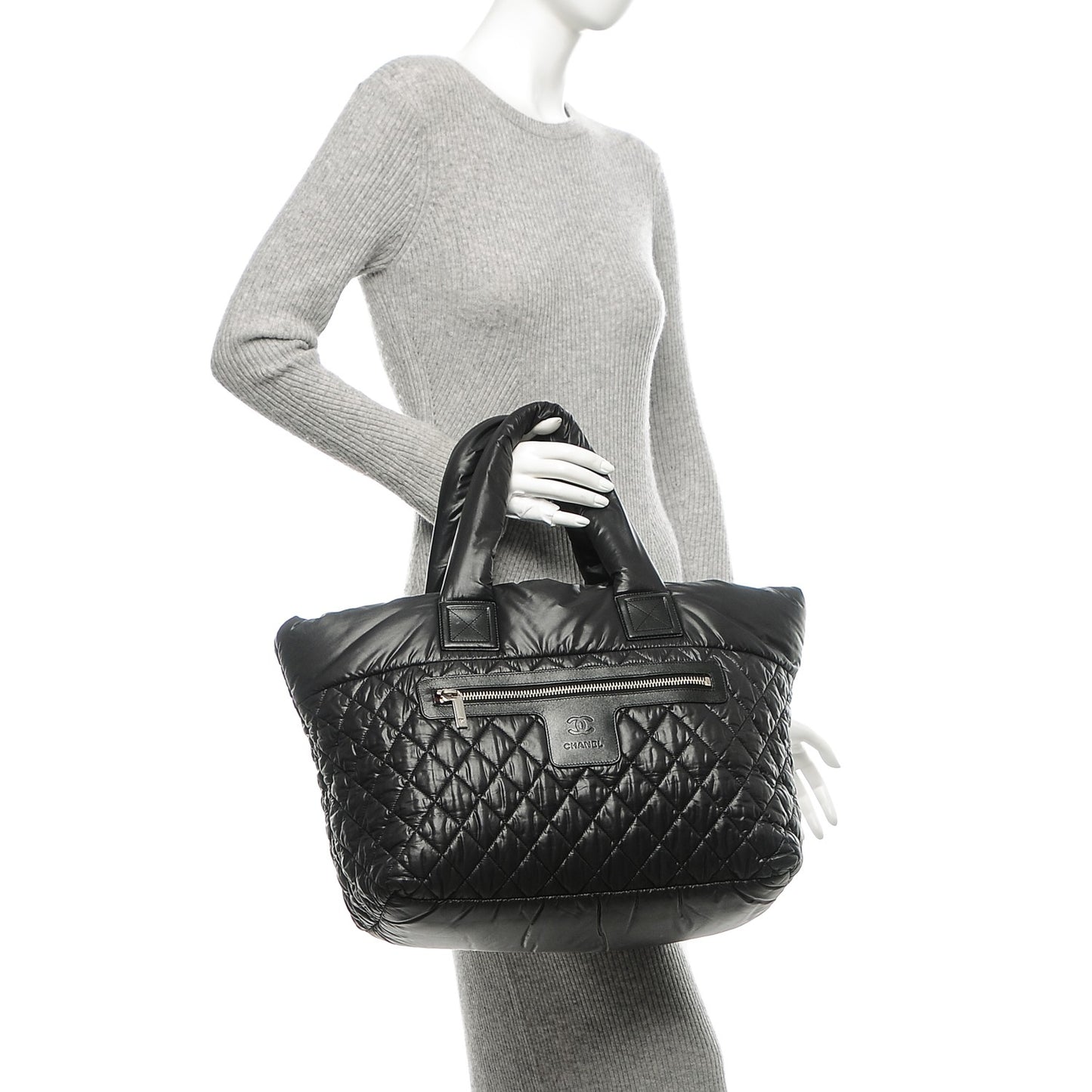 Nylon Quilted Large Coco Cocoon Tote Black