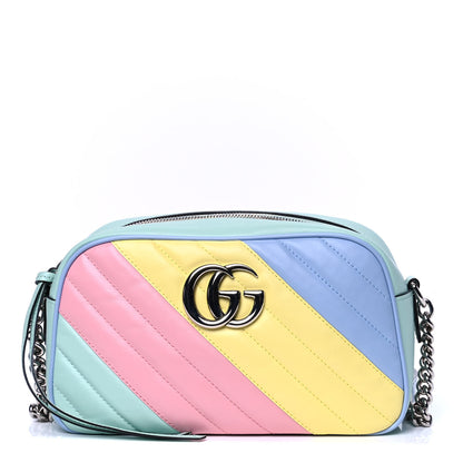 Gucci Calfskin Matelasse Diagonal Small GG Marmont Chain Shoulder Bag Multicolor Pastel 1 of 5