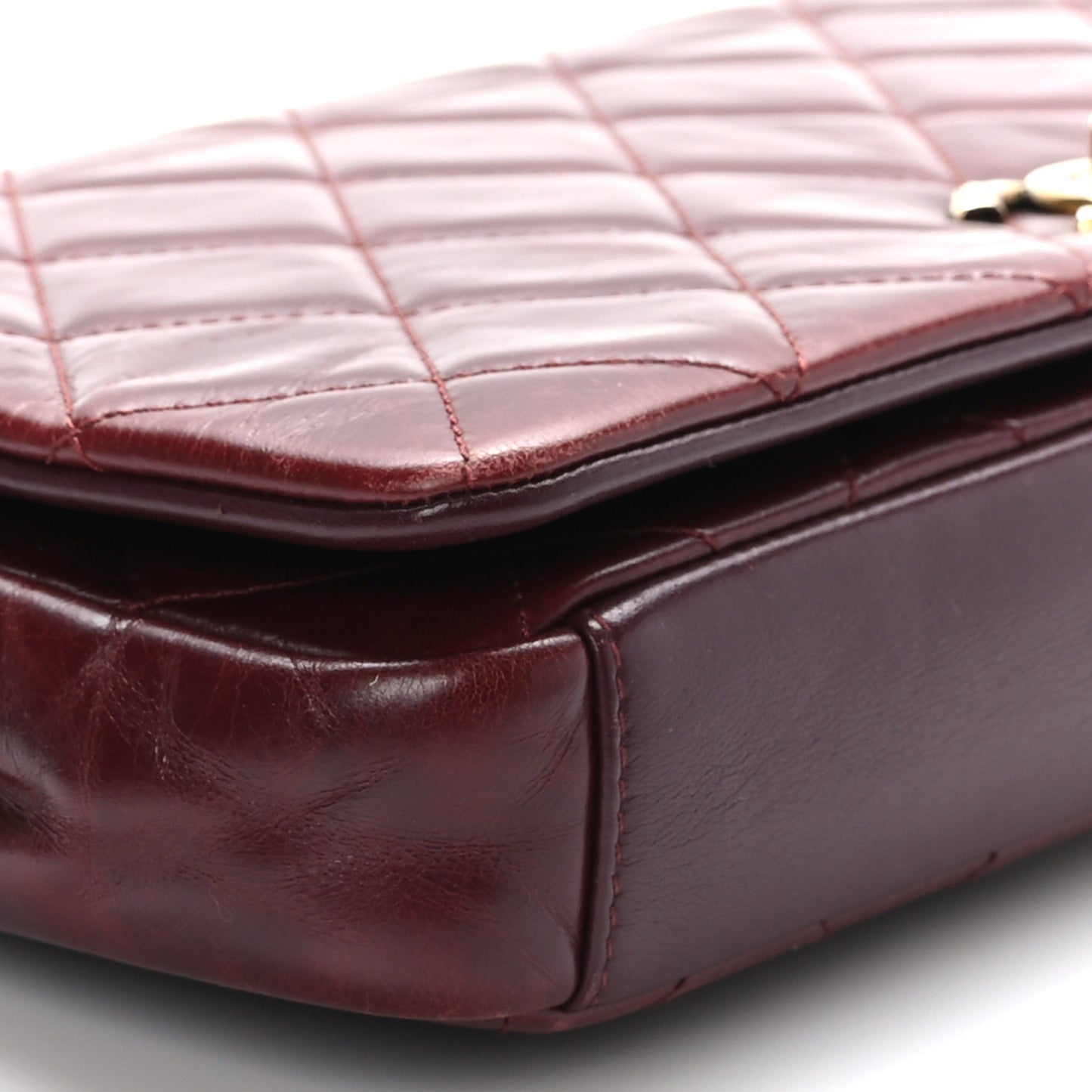 Calfskin Quilted Gold Bar Flap Burgundy
