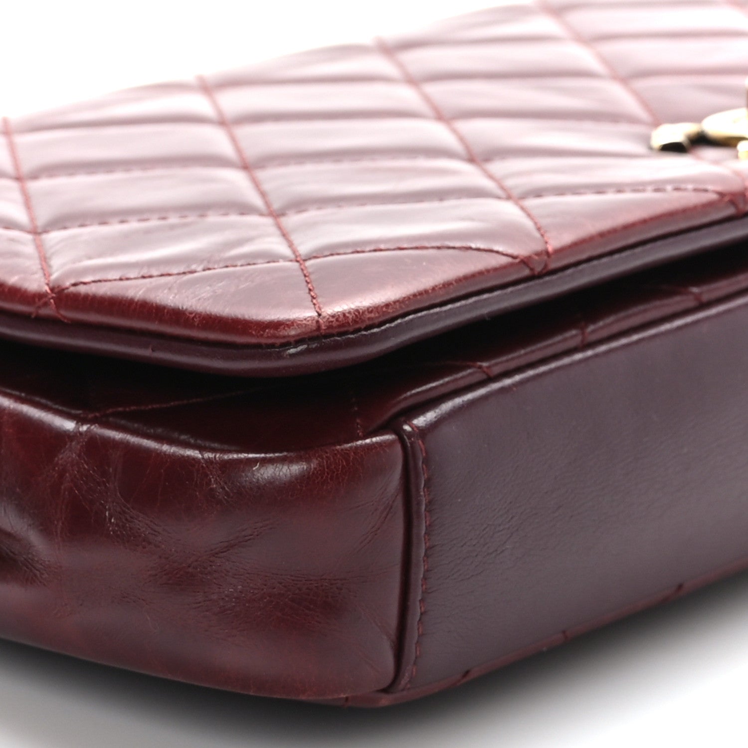Chanel Calfskin Quilted Gold Bar Flap Burgundy 9 of 10