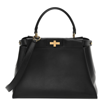 Fendi Vitello Seta Shiny Nappa Medium Peekaboo Iconic Satchel Black 1 of 9