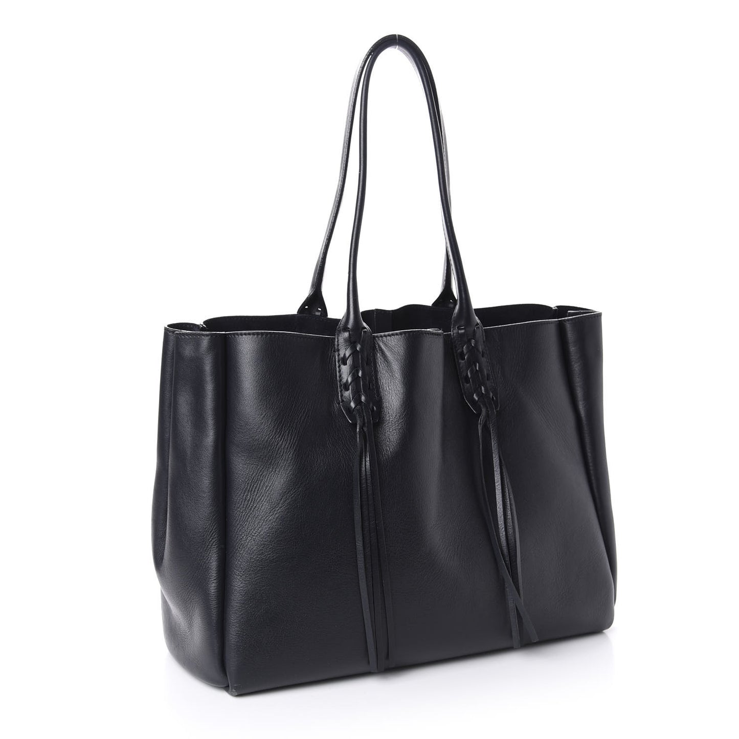 Smooth Calfskin Small Fringe Shopper Tote Black Navy