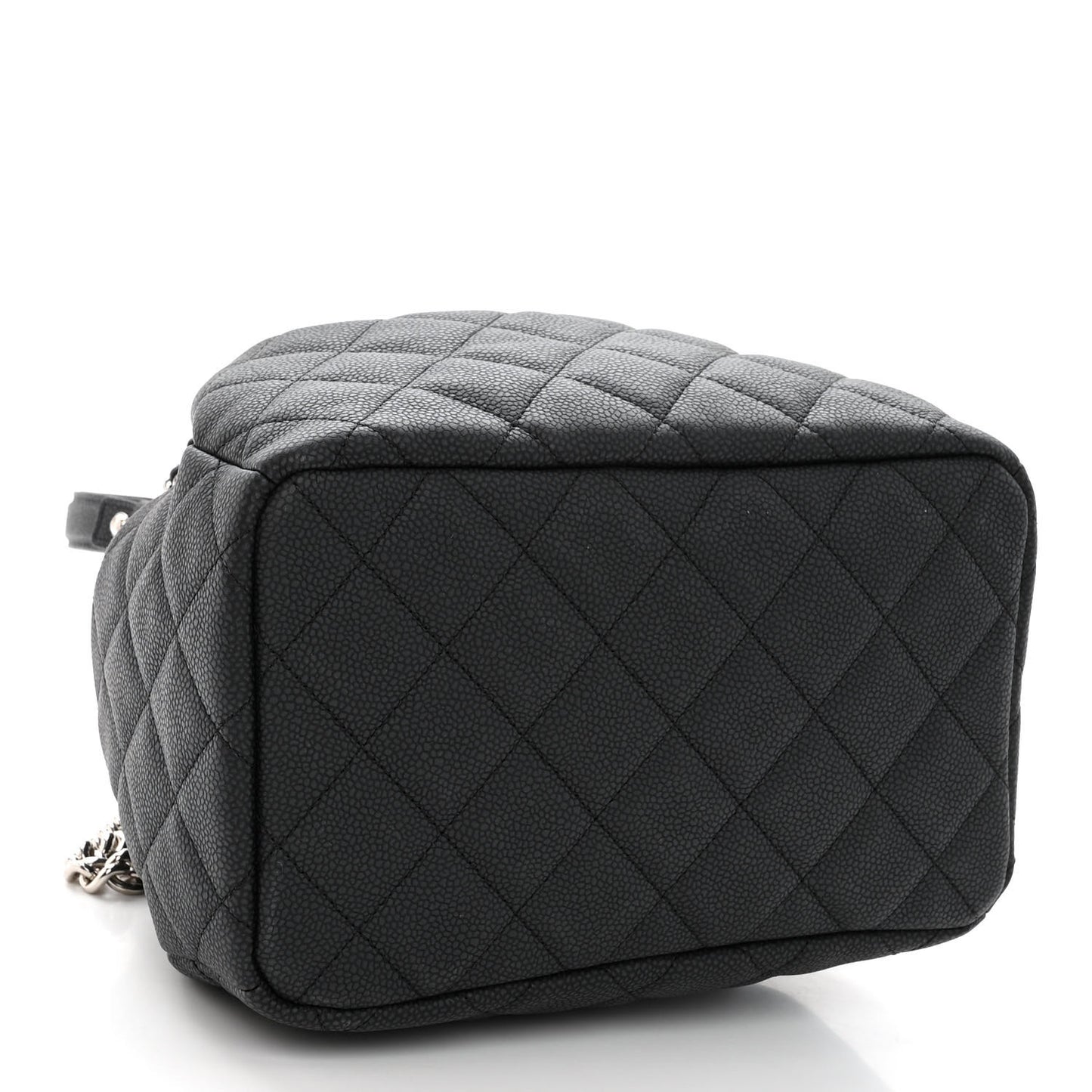 Caviar Flat Quilted CC Chain Bucket Drawstring Bag Black