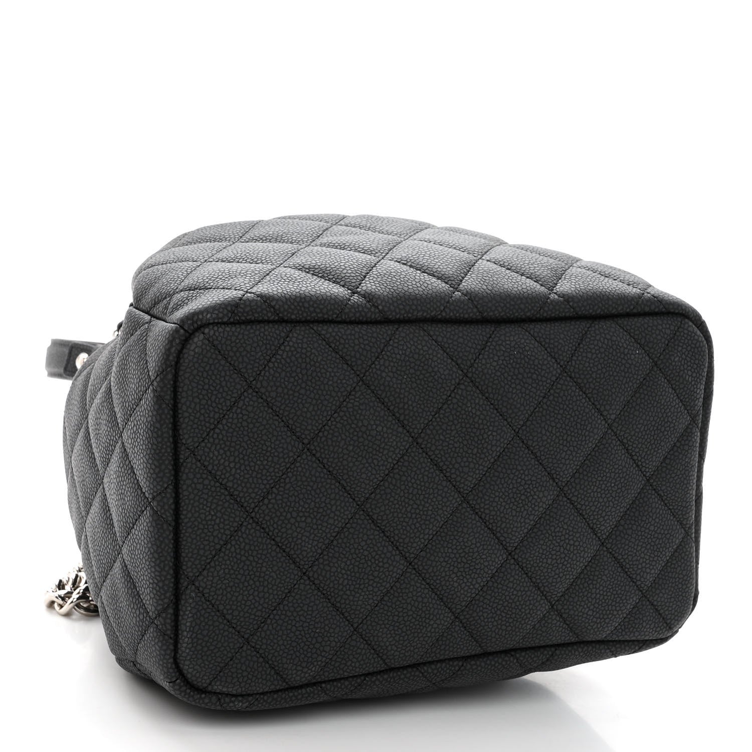 Chanel Caviar Flat Quilted CC Chain Bucket Drawstring Bag Black 4 of 9
