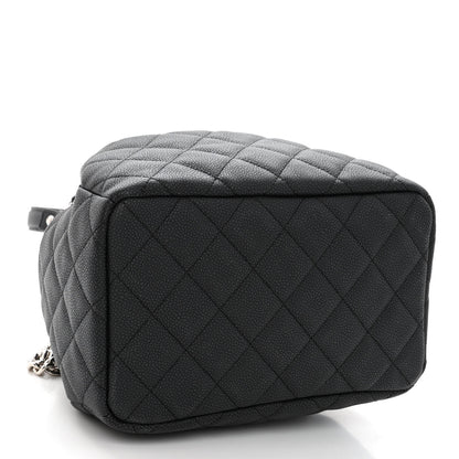 Chanel Caviar Flat Quilted CC Chain Bucket Drawstring Bag Black 4 of 9