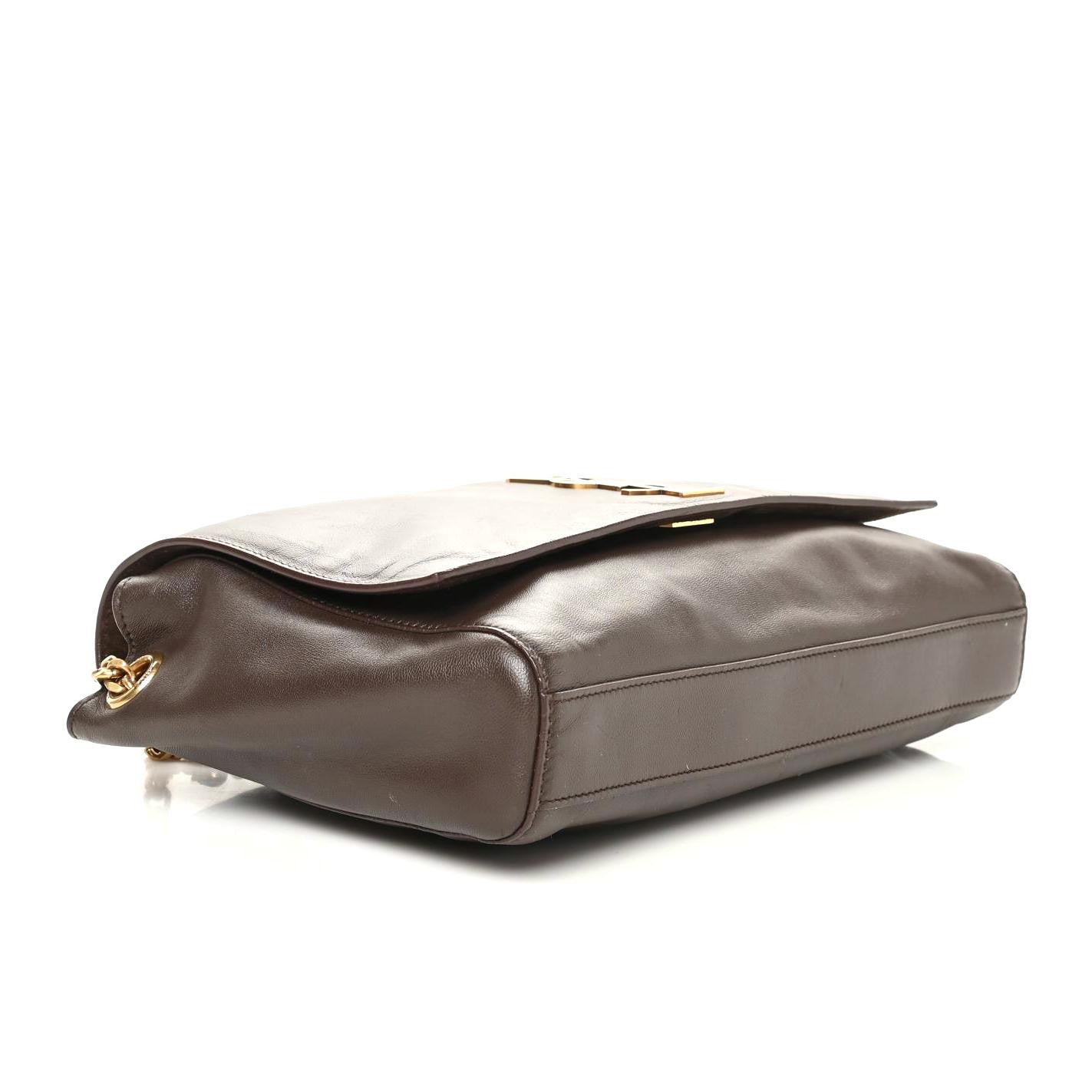 Saint Laurent Smooth Calfskin Suede Medium Reversible Monogram Kate Satchel Military Brown 4 of 15