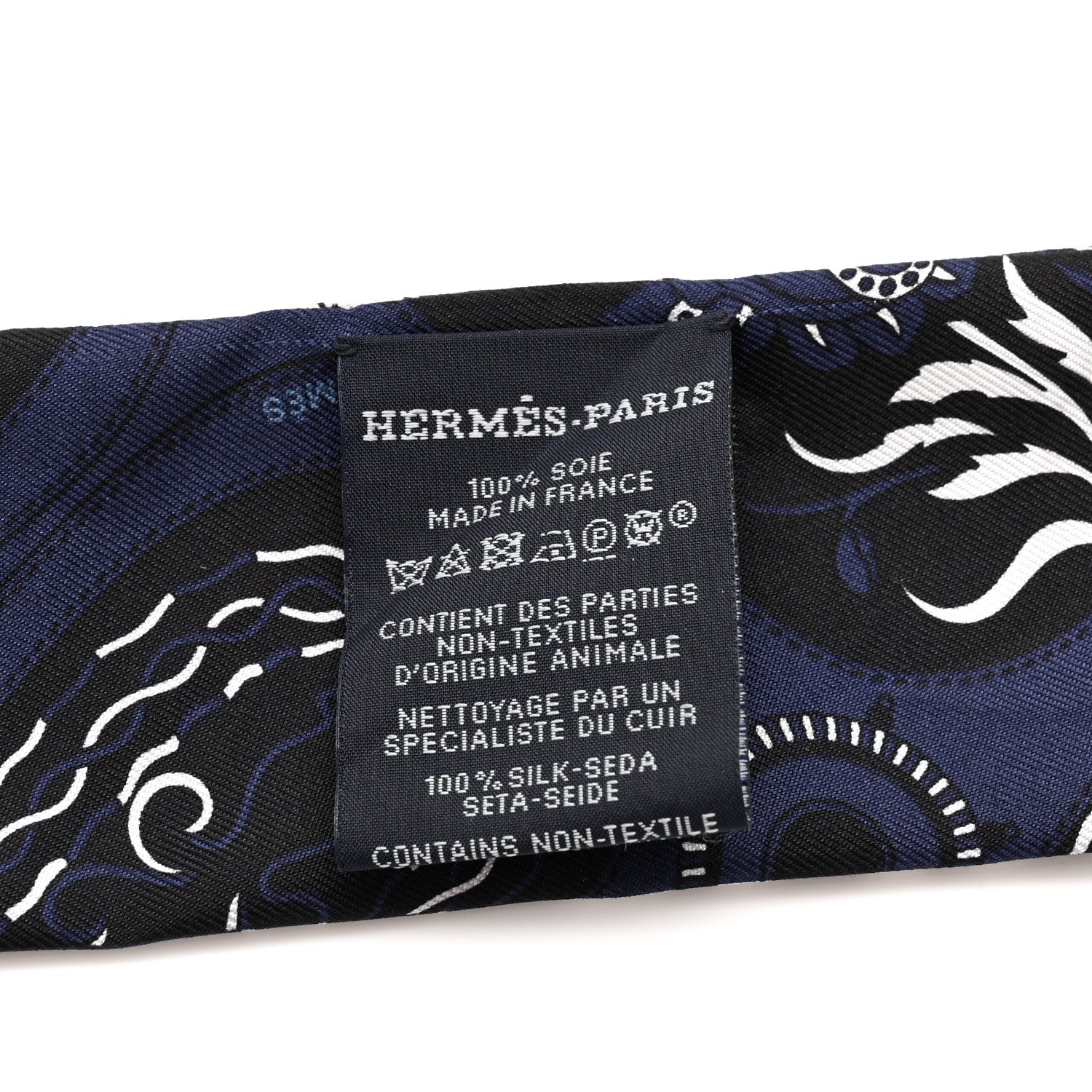 Hermes Silk Festival Des Amazones Bandana Fringed Twilly Bleu Black 3 of 5