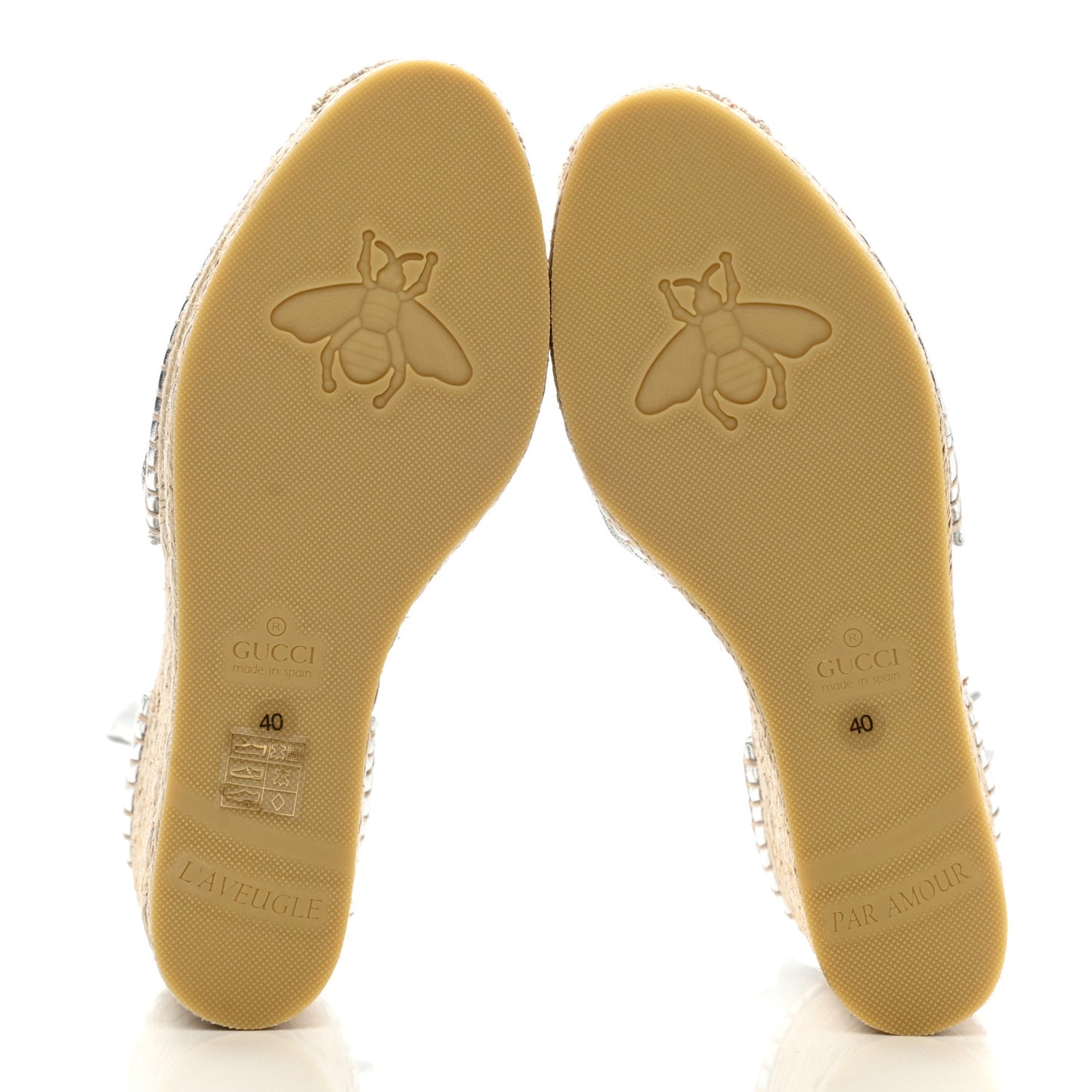 Lame GG Monogram Ankle Wrap Platform Espadrille Wedges 40 Silver Beige Light Grey