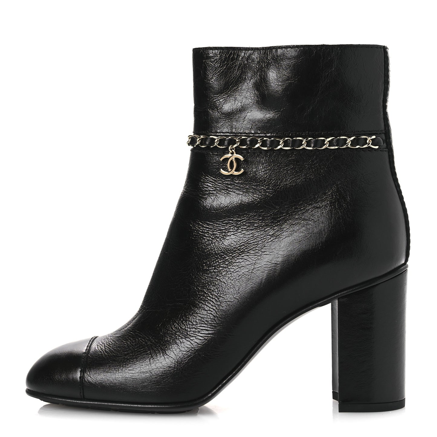 Crumpled Calfskin Cap Toe Chain Short Boots 35 Black 39.5 Black