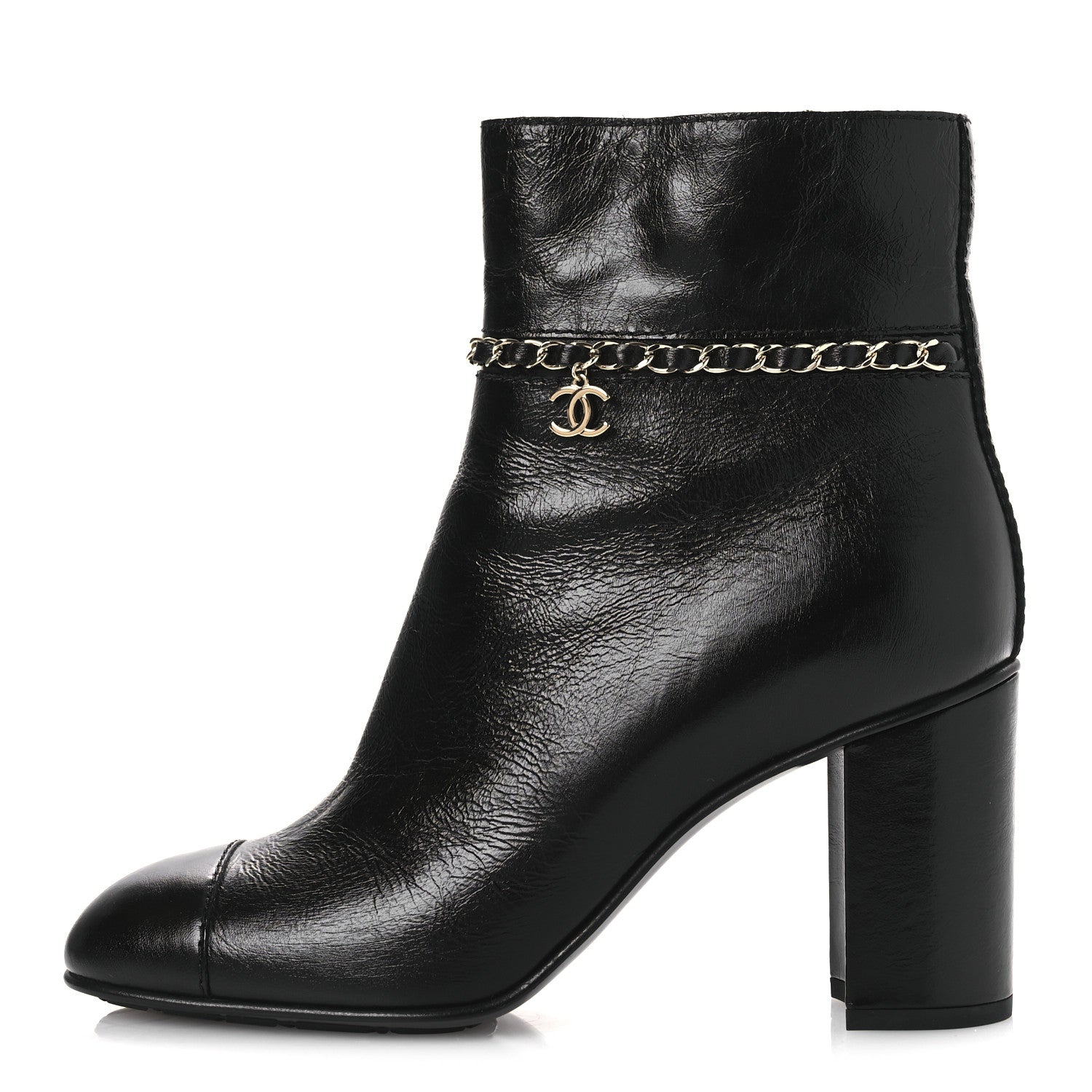 Chanel Crumpled Calfskin Cap Toe Chain Short Boots 35 Black 39.5 Black 1 of 11