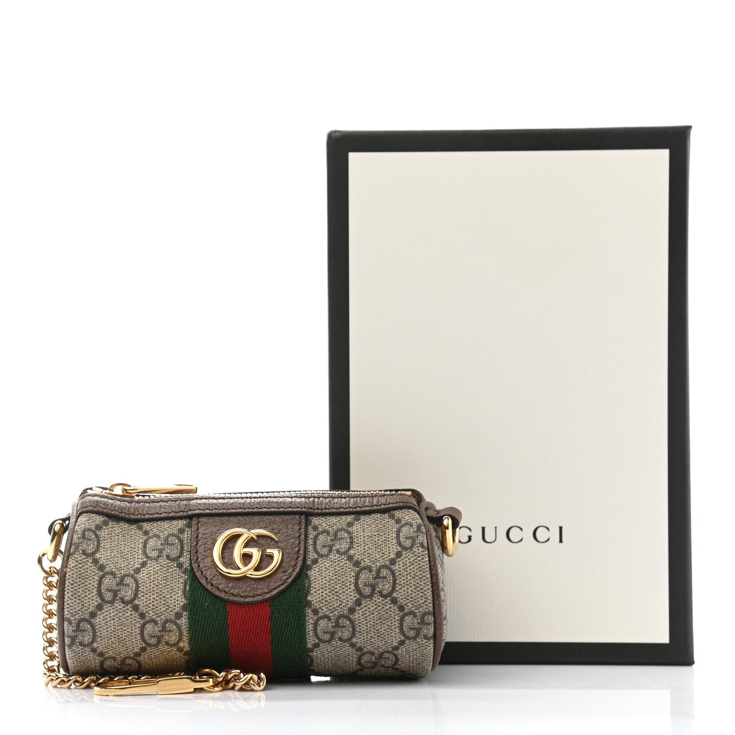 Gucci GG Supreme Monogram Web Ophidia Barrel Coin Purse Beige New Acero 7 of 7