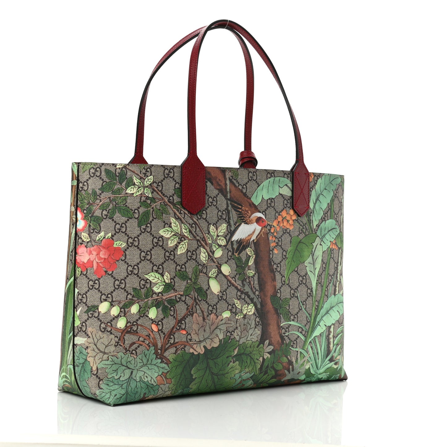 GG Supreme Monogram Tian Medium Shopping Tote Beige Multicolor Red
