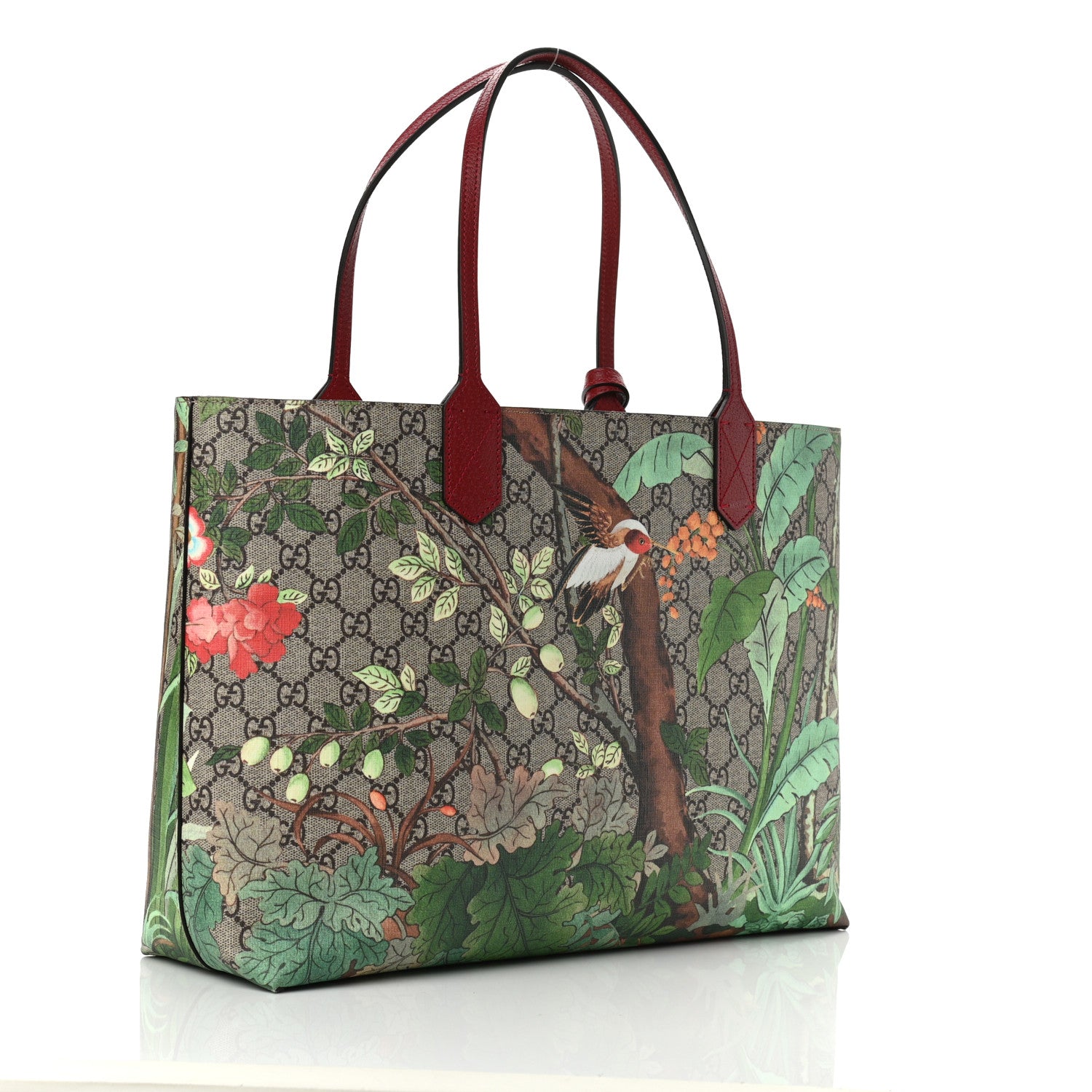 Gucci GG Supreme Monogram Tian Medium Shopping Tote Beige Multicolor Red 3 of 10