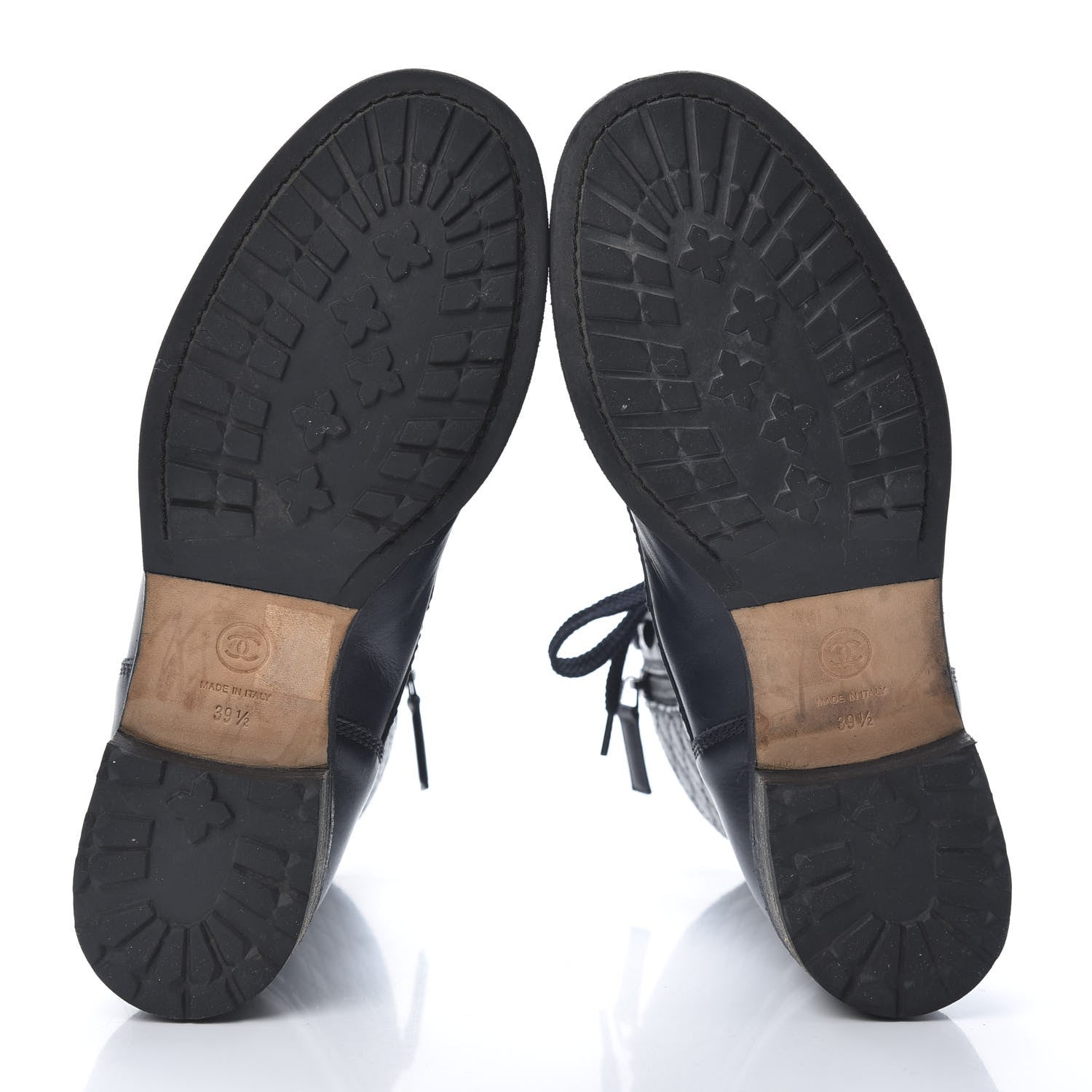 Chanel Sheepskin Quilted CC Tall Lace Up Combat Boots 39 Navy 5 of 10